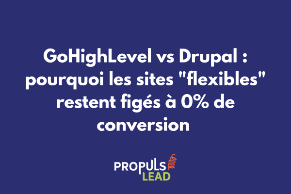 Comparatif GoHighLevel vs Drupal montrant architecture complexe à 0,4% conversion versus tunnel simple à 10% conversion
