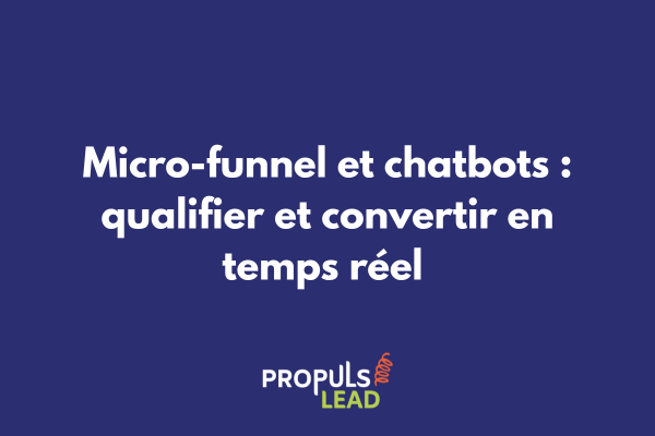 Interface de chatbot conversationnel intégré dans un micro-funnel avec parcours de qualification et conversion automatisée