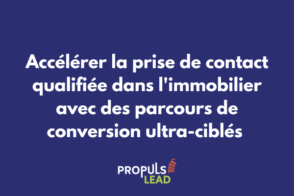 Interface de micro-funnel immobilier avec estimation instantanée, visite virtuelle 360°, formulaire de contact simplifié et qualification automatique des prospects