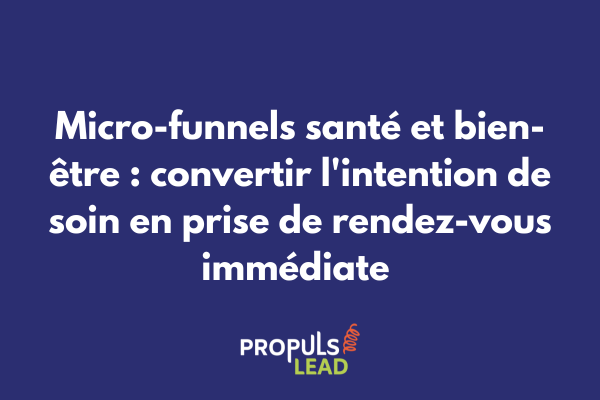 Interface de micro-funnel santé affichant un parcours patient simplifié avec sélection de praticien, choix de créneau et confirmation de rendez-vous en trois étapes