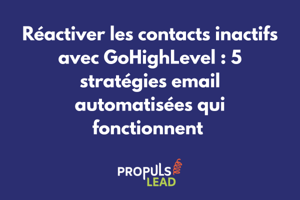 Interface GoHighLevel montrant un workflow de réactivation email avec statistiques de réengagement