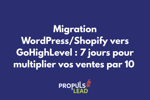 Processus migration 7 jours : jour 1 audit, jour 3 setup tunnel, jour 7 lancement avec graphique ventes x10