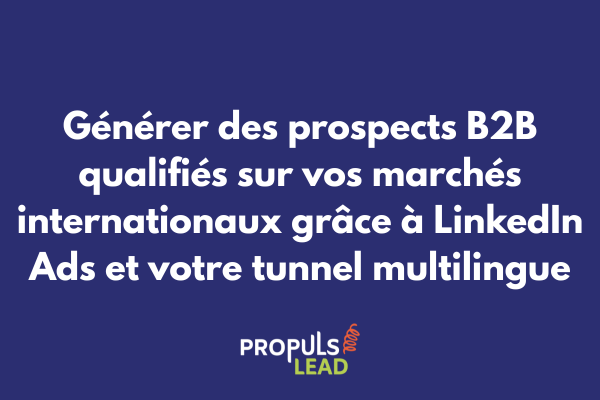Interface de campagne LinkedIn Ads multilingue ciblant des professionnels internationaux pour alimenter un tunnel de vente B2B