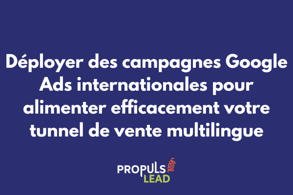 Interface de campagne Google Ads multilingue ciblant plusieurs pays pour alimenter un tunnel de vente international