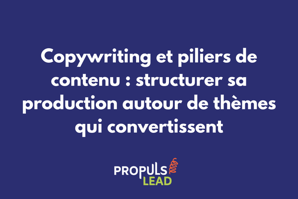 Piliers de contenu copywriting avec schéma de thèmes stratégiques reliés à un tunnel de vente et des formats de publication