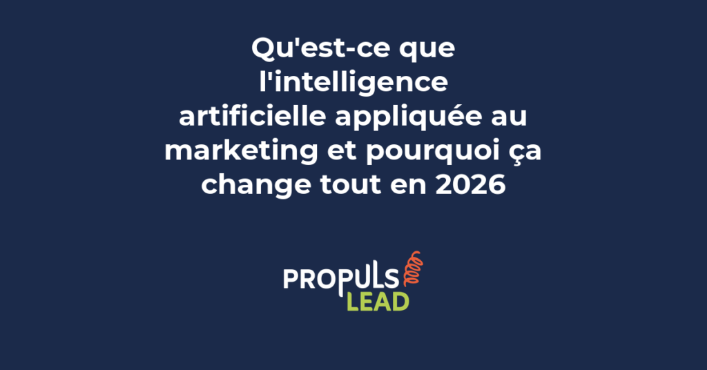 Illustration conceptuelle montrant l'intelligence artificielle connectée aux différents canaux marketing email réseaux sociaux et analyse de données