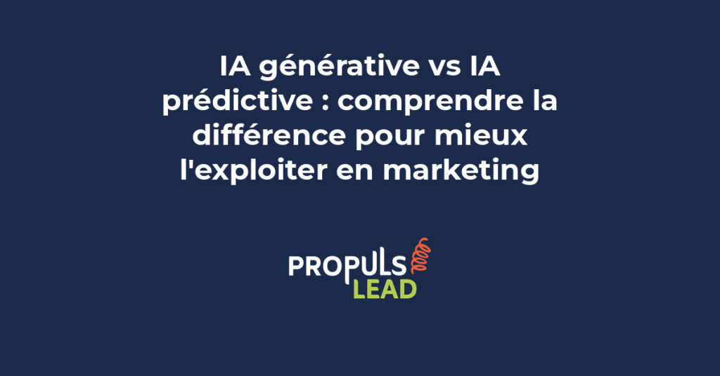 Schéma comparatif illustrant la différence entre intelligence artificielle générative et intelligence artificielle prédictive appliquées au marketing