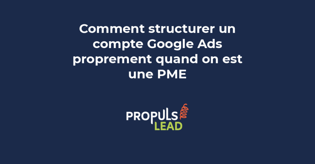Structure de compte Google Ads organisée en campagnes et groupes d'annonces pour une PME avec hiérarchie claire