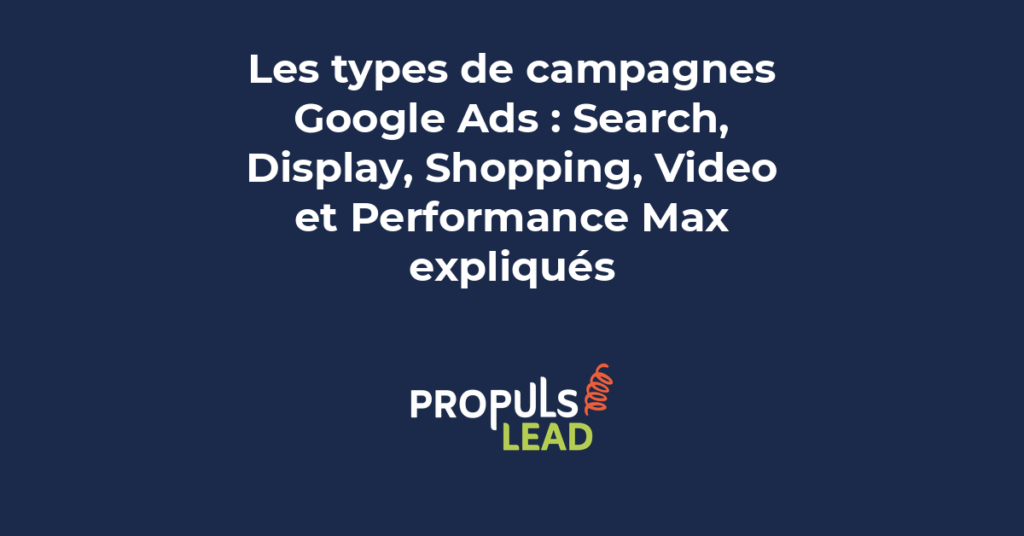 Les cinq types de campagnes Google Ads Search Display Shopping Video et Performance Max comparés pour les PME
