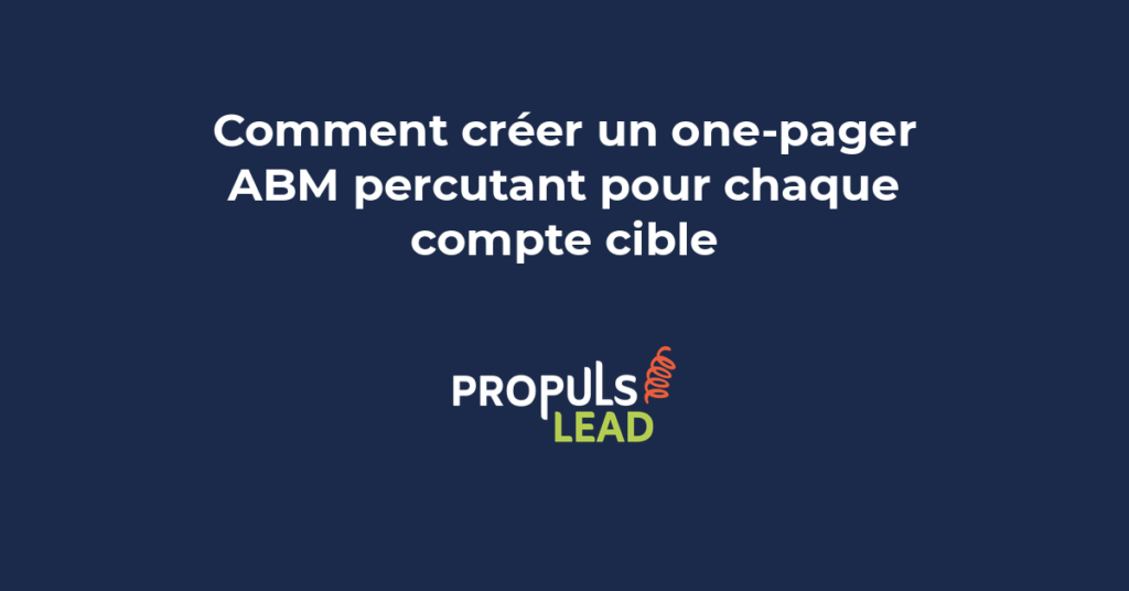 Exemple d'un one-pager ABM professionnel montrant logo, headline personnalisée, chiffre clé, cas d'étude, CTA ciblée