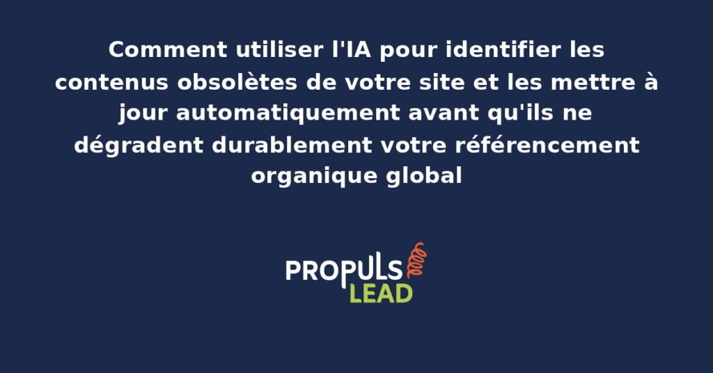 Tableau de bord d'analyse de contenu propulsé par IA présentant les articles obsolètes détectés, leurs scores d'obsolescence et les suggestions de mise à jour priorisées par impact