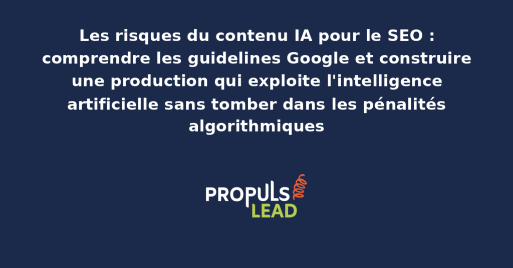 Schéma comparatif présentant les pratiques de contenu IA conformes aux guidelines Google face aux pratiques à risque, avec critères d'évaluation et marqueurs de qualité éditoriale