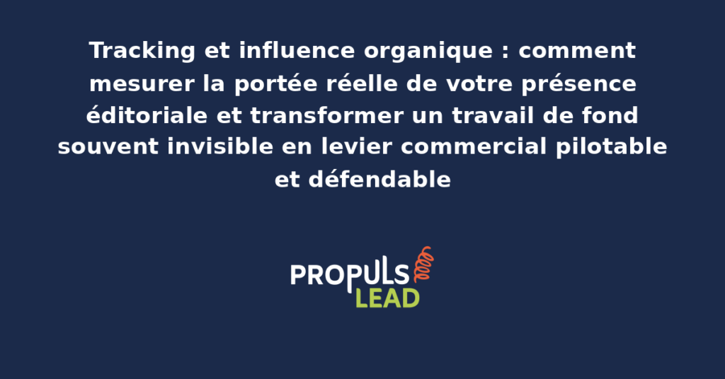 Tableau de bord d'analyse de l'influence organique avec mesures de portée éditoriale, engagement audience, conversions attribuées et indicateurs d'autorité sectorielle accumulée