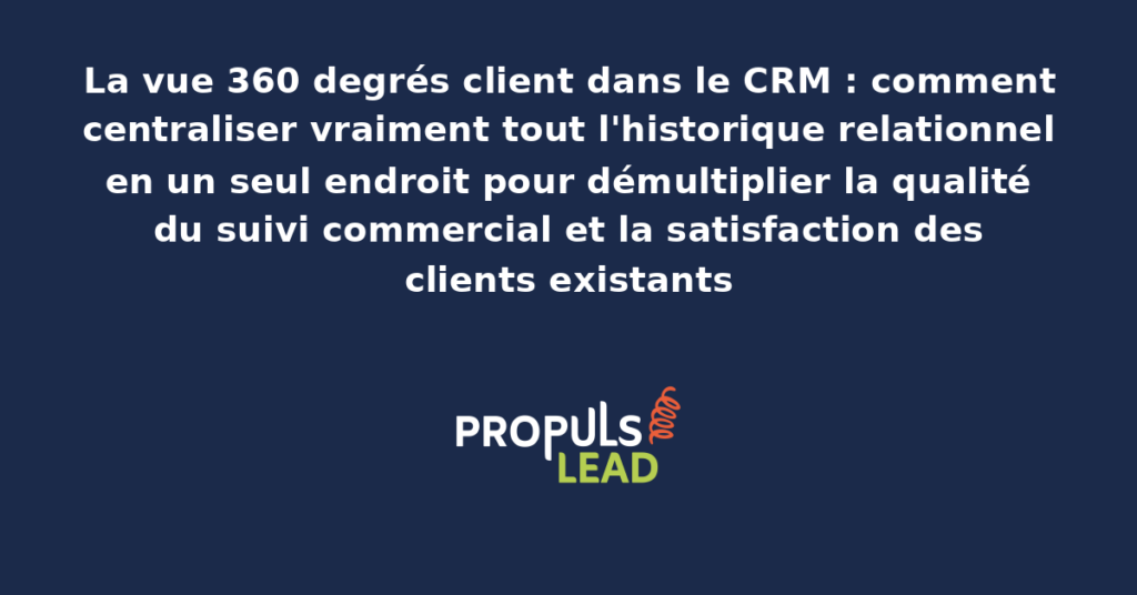 Interface CRM présentant une vue 360 degrés client complète avec historique des interactions email appels rendez-vous achats et tickets support centralisés en une seule fiche