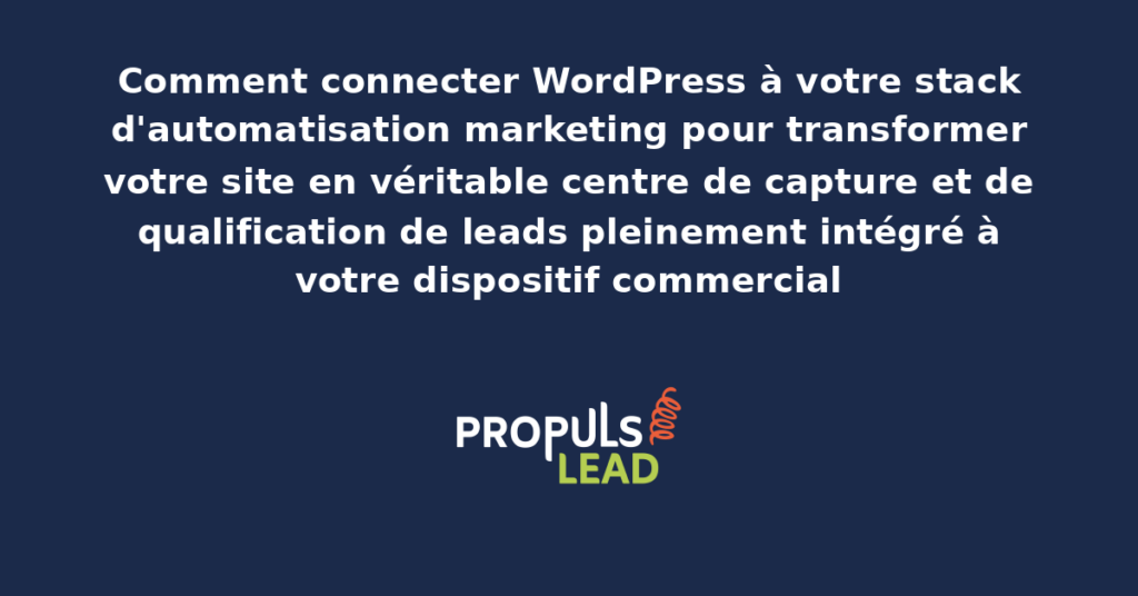 Schéma d'intégration entre WordPress et une stack d'automatisation marketing avec connexions vers CRM, email marketing, analytics et workflows de qualification de leads automatisés