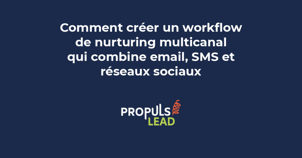 Diagramme montrant l'intégration de trois canaux (email, SMS, réseaux sociaux) dans un seul workflow automatisé de nurturing