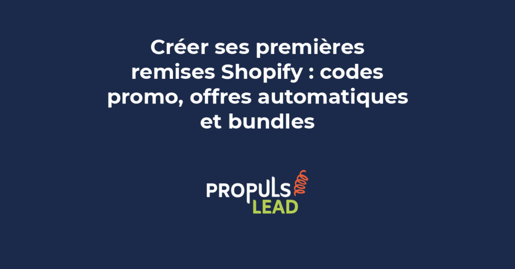 Tableau de bord Shopify affichant la section des remises avec création d'un code promo, taux de réduction et conditions d'application