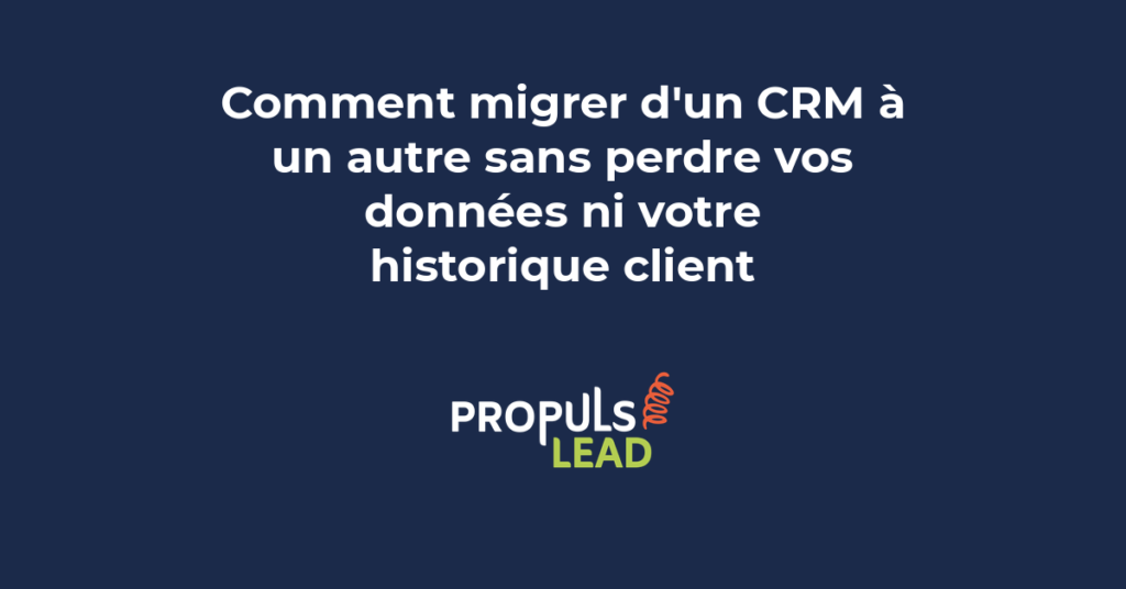 Diagramme montrant le processus de migration CRM d'une plateforme à l'autre avec synchronisation des données et historique client