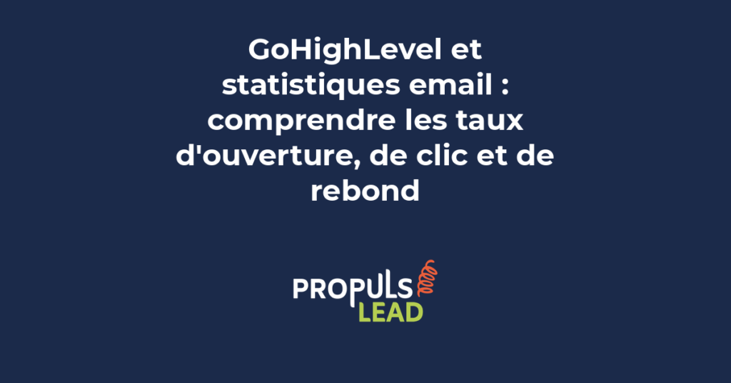 Dashboard GoHighLevel affichant les statistiques détaillées d'une campagne email avec les taux d'ouverture, de clic et de conversion.