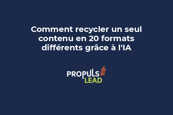 Diagramme montrant un article transformé en vidéo, podcast, post LinkedIn, infographie et autres formats de distribution