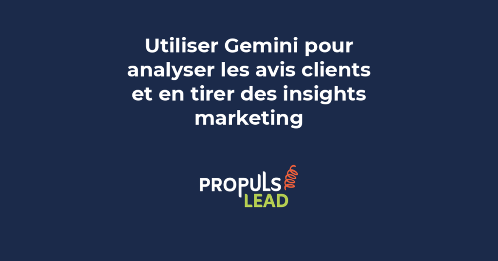 Interface de Google Gemini analysant des avis clients pour extraire des insights marketing utiles et identifier les tendances d'amélioration