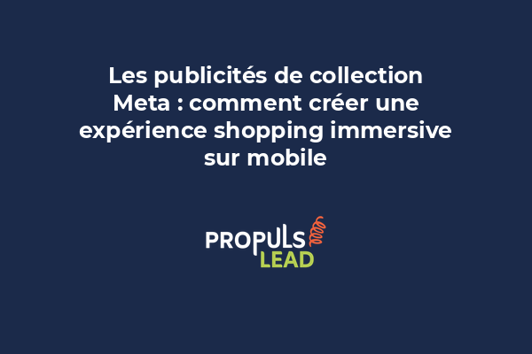 Interface Meta Ads montrant un exemple de publicité de collection avec quatre produits disposés en grille