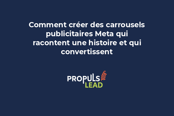 Exemple de carrousel Meta Ads avec cinq cartes narrant une histoire produit, avec boutons CTA finaux