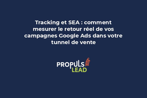 Interface de tracking Google Ads connectée à un tunnel de vente avec métriques de coût par acquisition et retour sur investissement