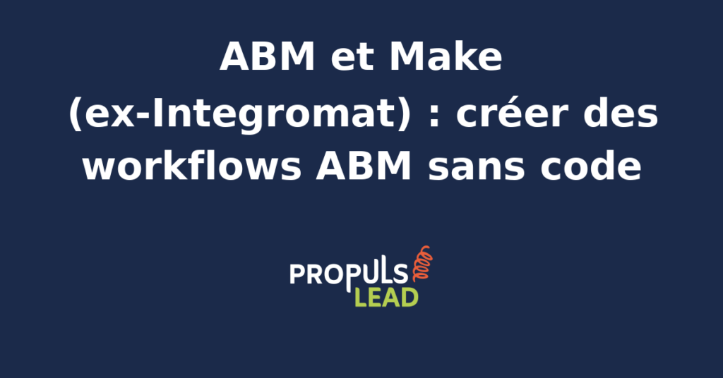 Scénario visuel Make pour ABM en PME B2B avec module trigger LinkedIn, routeur conditionnel par tier de compte, branchement vers Lemlist et HubSpot et notification Slack au commercial responsable.