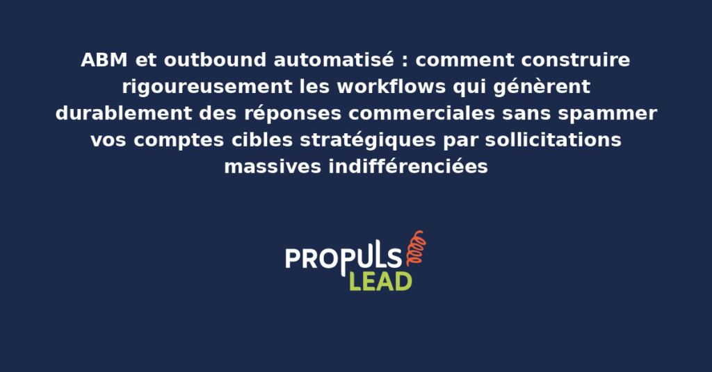 Tableau de workflows ABM outbound automatisé présentant les séquences personnalisées par compte cible avec niveaux d'engagement progressif pour générer des réponses commerciales sans spam massif