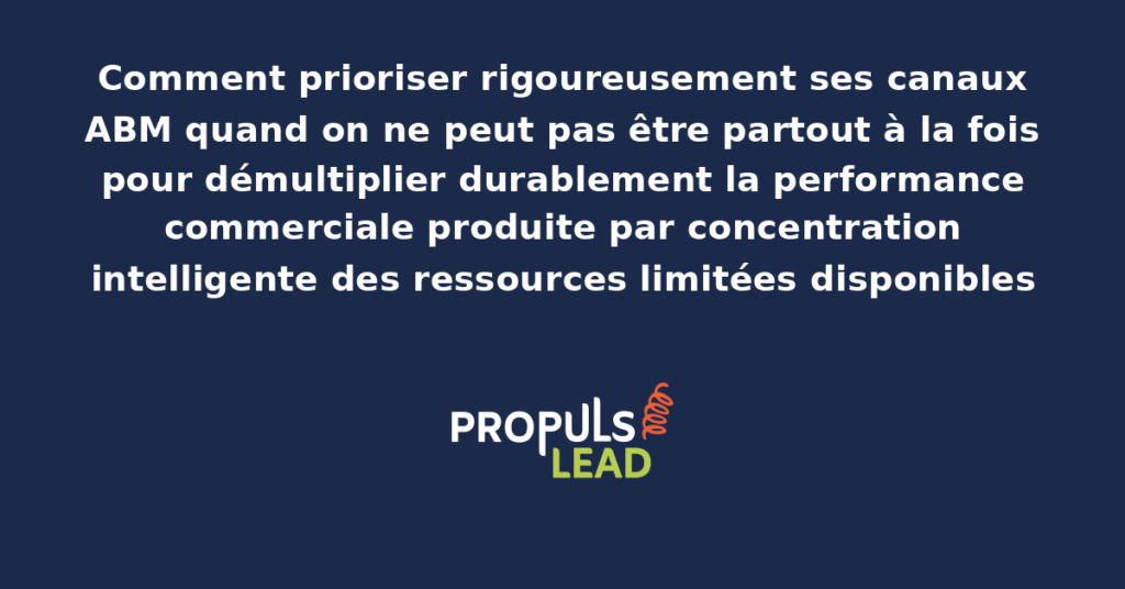 Matrice de priorisation des canaux ABM présentant les leviers évalués selon impact estimé et coût opérationnel pour orienter la concentration intelligente des ressources commerciales limitées disponibles