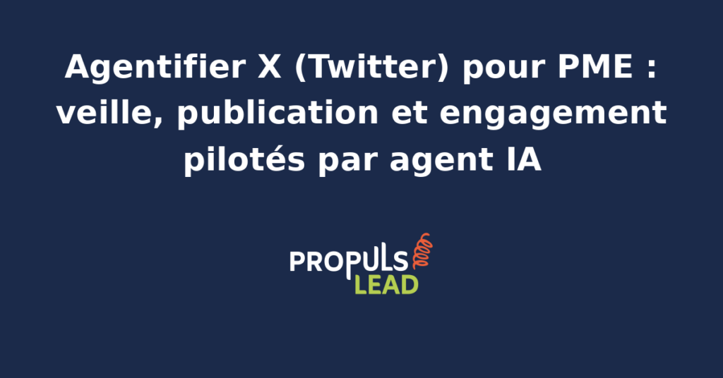 Tableau de bord d'un agent IA qui surveille un fil X (Twitter), priorise les mentions et planifie des publications pour une PME.