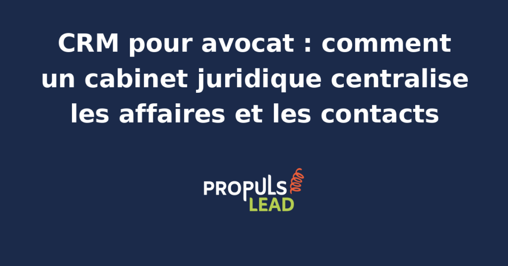 Schéma représentant la fiche affaire d'un cabinet juridique dans un CRM, avec parties concernées, conflits d'intérêts vérifiés, échéances procédurales, pièces du dossier et facturation associée