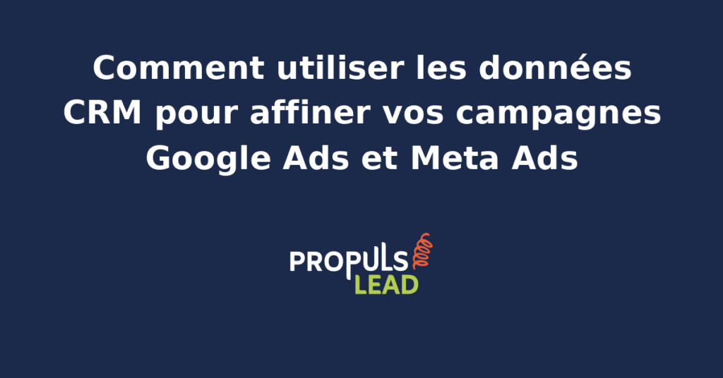 Schéma reliant un CRM à Google Ads et Meta Ads via la synchronisation des audiences, l'import des conversions hors ligne et la remontée des chiffres d'affaires par campagne pour piloter le rendement publicitaire