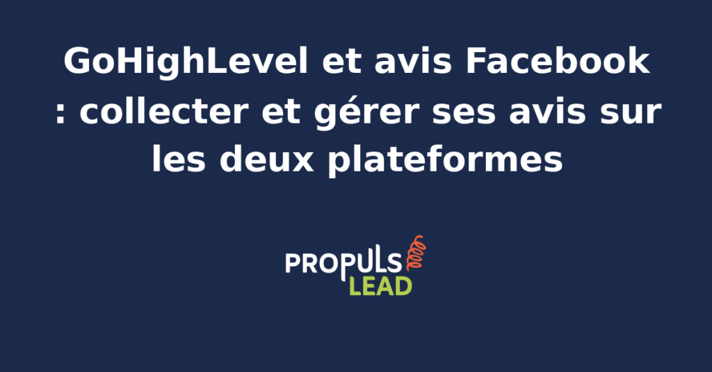Capture d'écran GoHighLevel montrant la connexion d'une page Facebook avec les recommandations agrégées au tableau de bord Reputation aux côtés des avis Google.