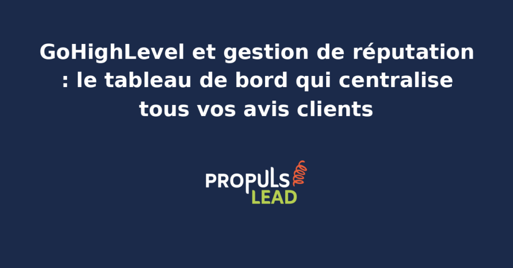 Tableau de bord GoHighLevel Reputation Management affichant les avis agrégés depuis Google et Facebook avec notation moyenne, courbe d'évolution et boutons de réponse intégrés.