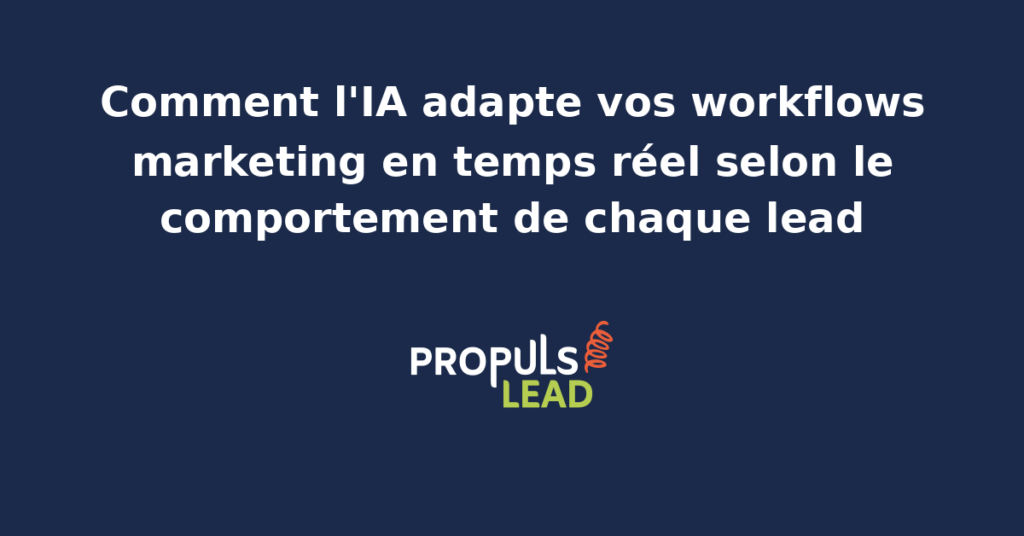 Schéma d'un workflow marketing piloté par agent IA qui ajuste en temps réel les étapes suivantes selon le comportement observé sur chaque lead