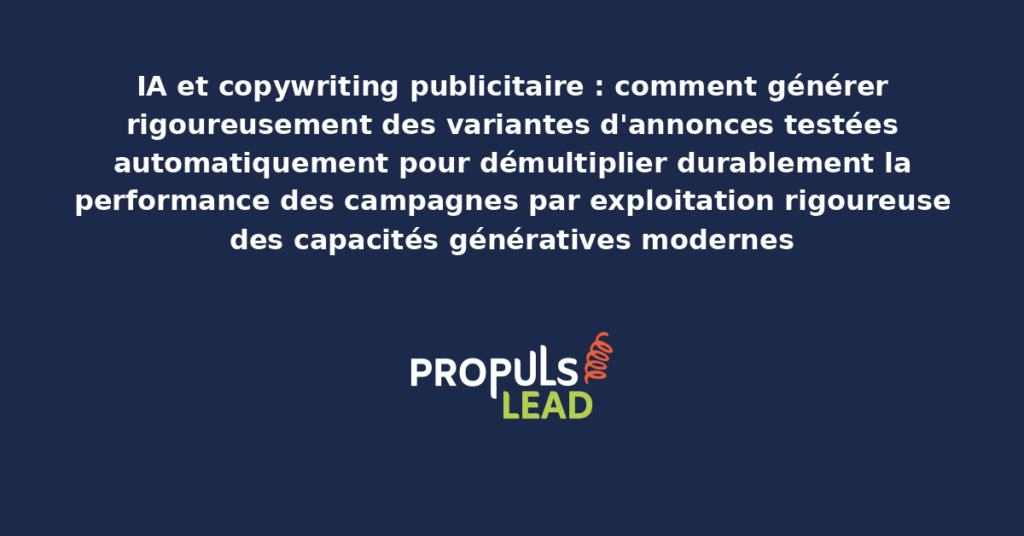 Schéma de copywriting publicitaire IA présentant la génération automatique de variantes d'annonces avec dispositifs d'AB testing pour démultiplier la performance des campagnes contemporaines