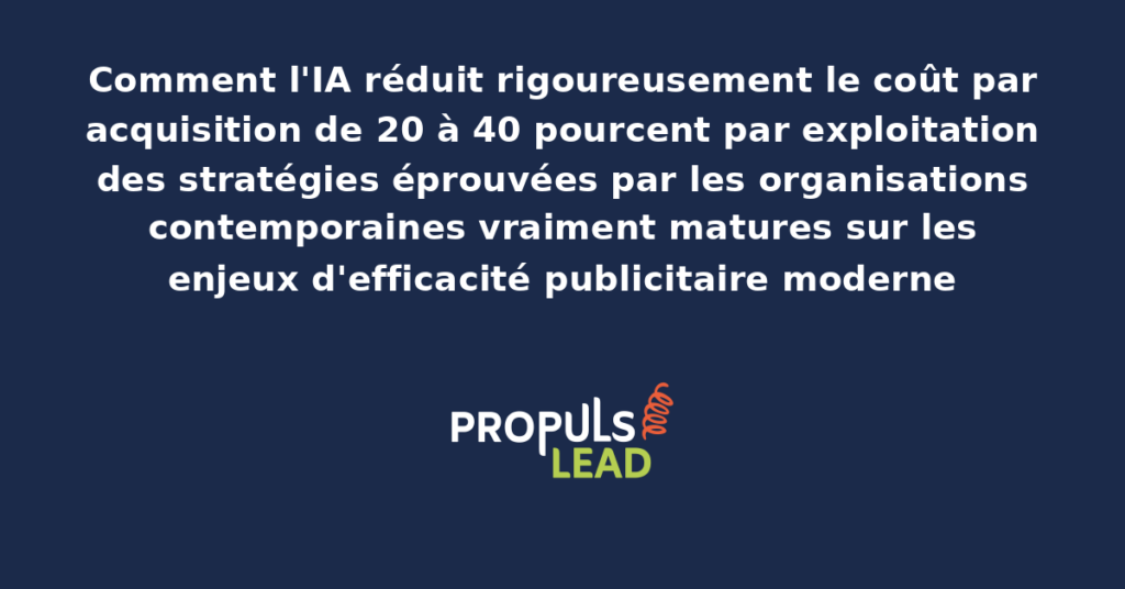 Schéma de réduction du CPA par IA présentant les stratégies éprouvées par les organisations contemporaines matures avec dispositifs structurants pour démultiplier durablement l'efficacité publicitaire moderne globale