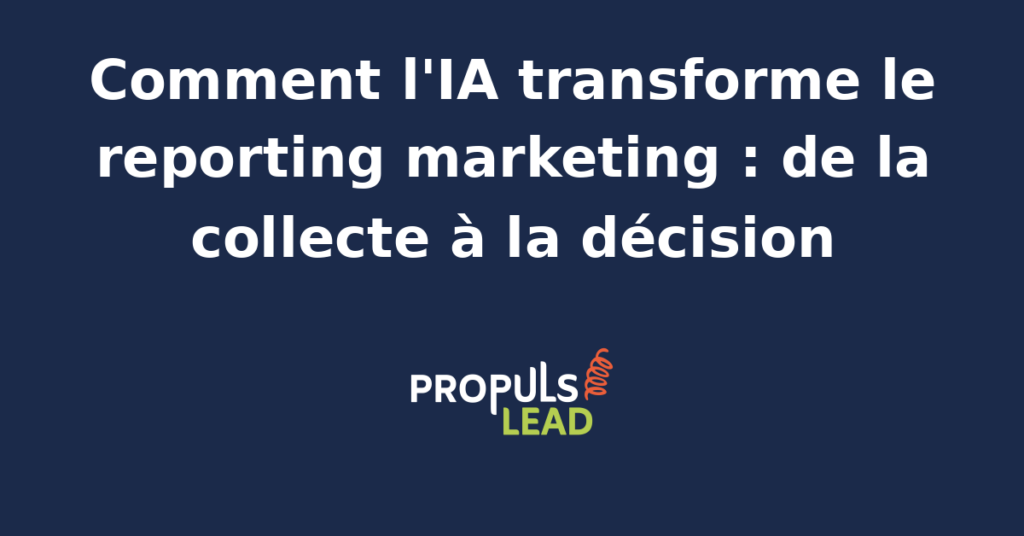 Équipe marketing PME consultant un tableau de bord IA qui agrège automatiquement les données multi-canaux et propose la décision à prendre pour la semaine
