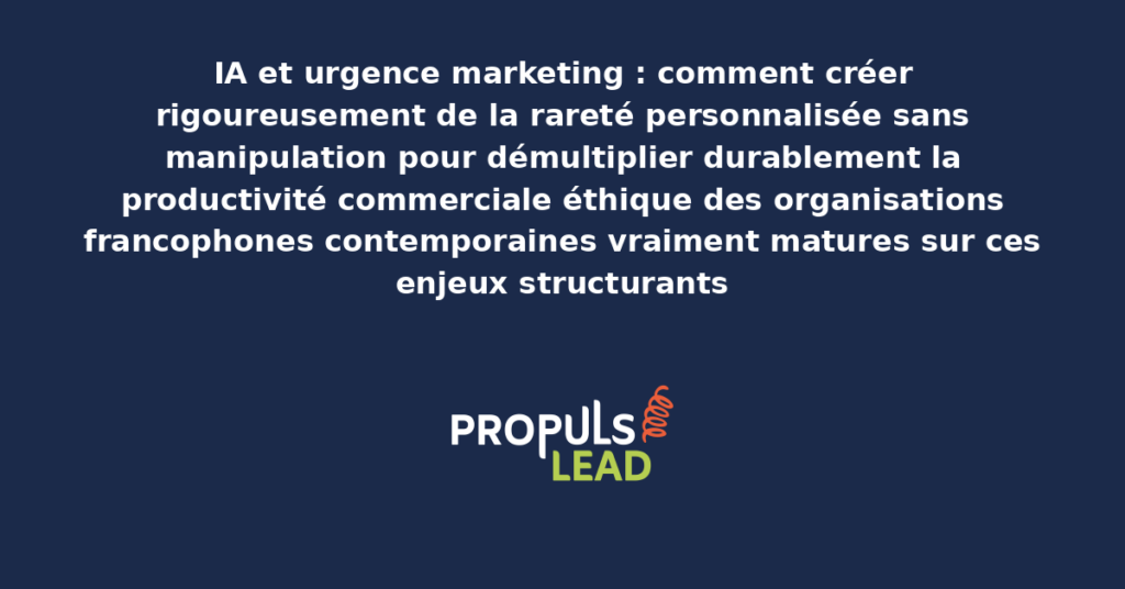 Schéma d'IA urgence marketing rareté personnalisée présentant les bonnes pratiques modernes pour créer rigoureusement de l'urgence éthique avec dispositifs structurants démultipliant durablement la productivité commerciale