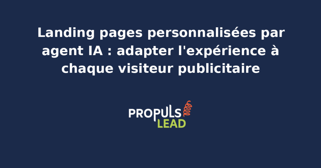 Schéma d'une landing page personnalisée par agent IA qui adapte en temps réel le titre les visuels et l'offre selon le canal Google Ads ou Meta Ads et le persona du visiteur publicitaire d'une PME française