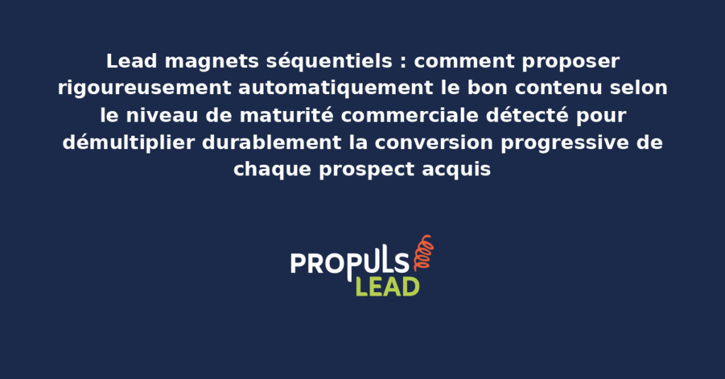 Schéma de lead magnets séquentiels présentant les différents contenus proposés selon le niveau de maturité commerciale détecté pour démultiplier la conversion progressive de chaque prospect acquis