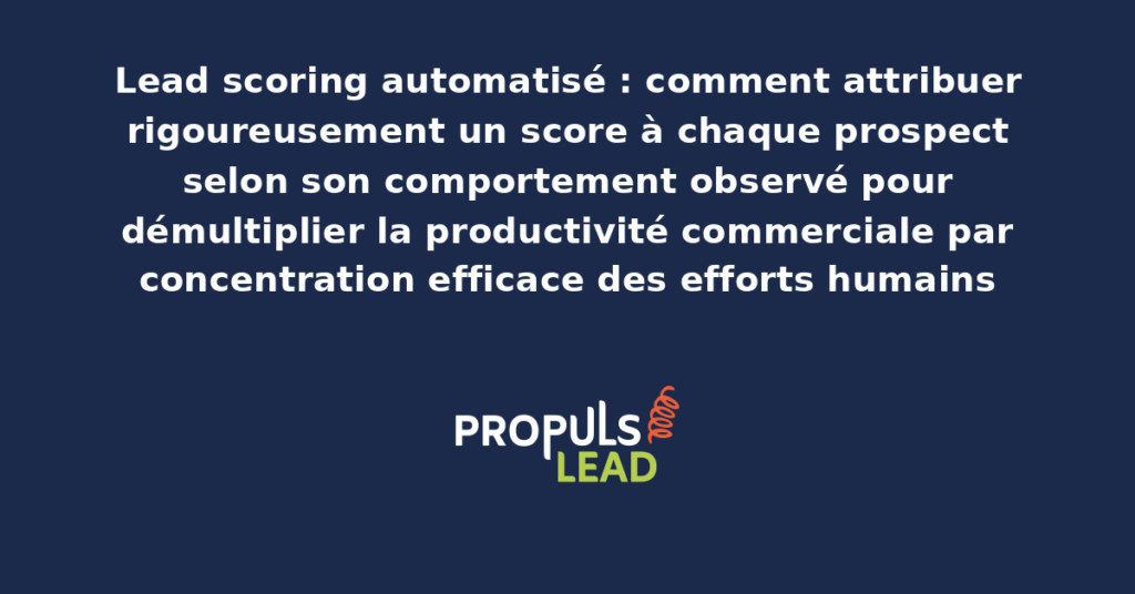Tableau de bord de lead scoring automatisé présentant les scores attribués à chaque prospect selon les comportements observés avec hiérarchisation des priorités commerciales pour les commerciaux
