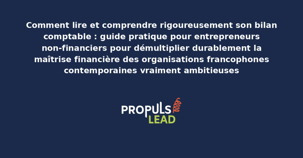 Schéma de lecture rigoureuse du bilan comptable pour entrepreneurs non-financiers présentant les bonnes pratiques structurantes pour démultiplier durablement la maîtrise financière des organisations francophones contemporaines