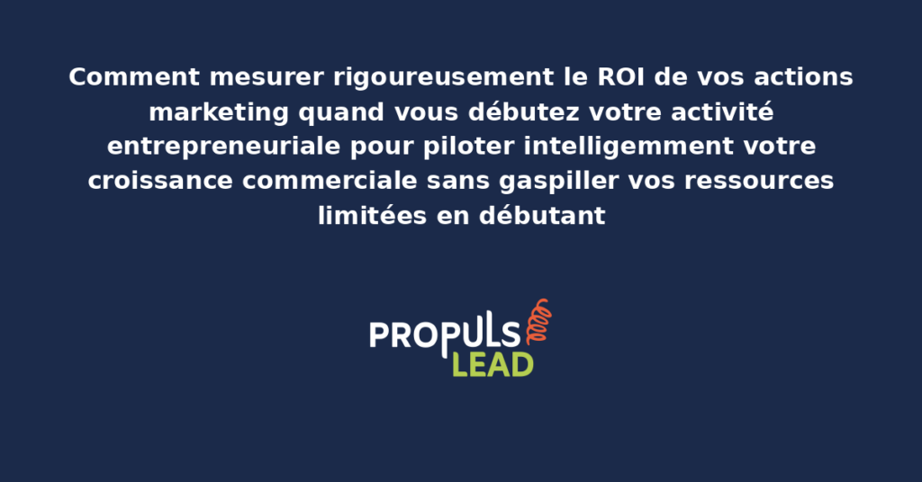 Tableau de bord simple de mesure ROI marketing pour entrepreneur débutant présentant les indicateurs essentiels par canal d'acquisition et le calcul rigoureux du retour sur investissement