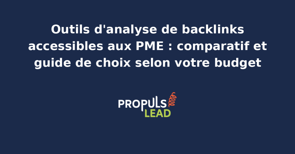 Interface d'un outil d'analyse de backlinks affichant le profil de liens entrants d'un site PME français avec score d'autorité de domaine, liste des domaines référents, ancres principales et évolution mensuelle des nouveaux liens