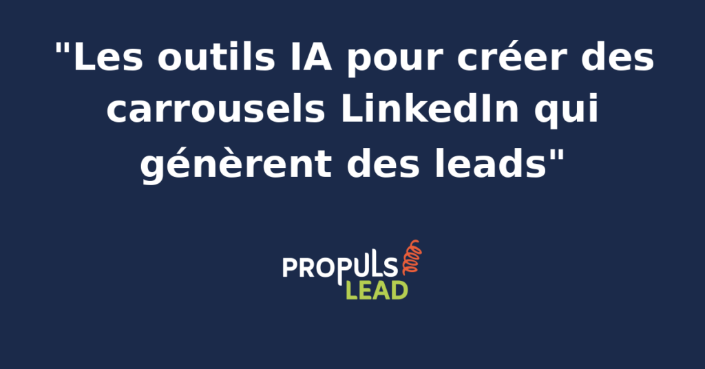 Maquette d'un carrousel LinkedIn généré par IA avec slides design, call-to-action et metrics de conversion pour illustrer le workflow de génération de leads B2B