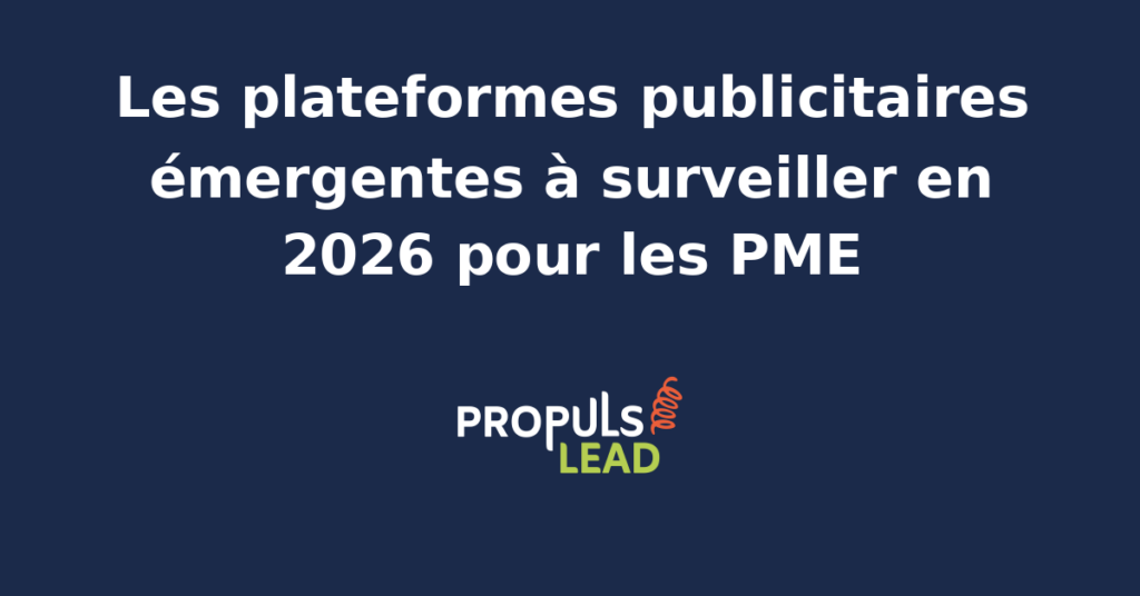 Illustration d'un panorama des plateformes publicitaires émergentes 2026 avec icônes Threads CTV retail media et IA conversationnelle pour PME en veille marketing digital