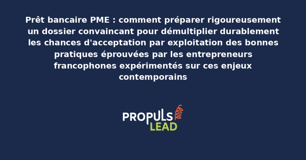 Schéma de préparation d'un dossier de prêt bancaire PME présentant les bonnes pratiques structurantes pour démultiplier durablement les chances d'acceptation par exploitation rigoureuse des éléments convaincants